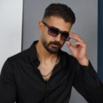 عینک مردانه مشکی صفحه بنفش مدل Hugo