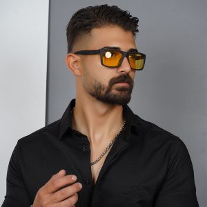 عینک مردانه مشکی صفحه زرد مدل Hugo